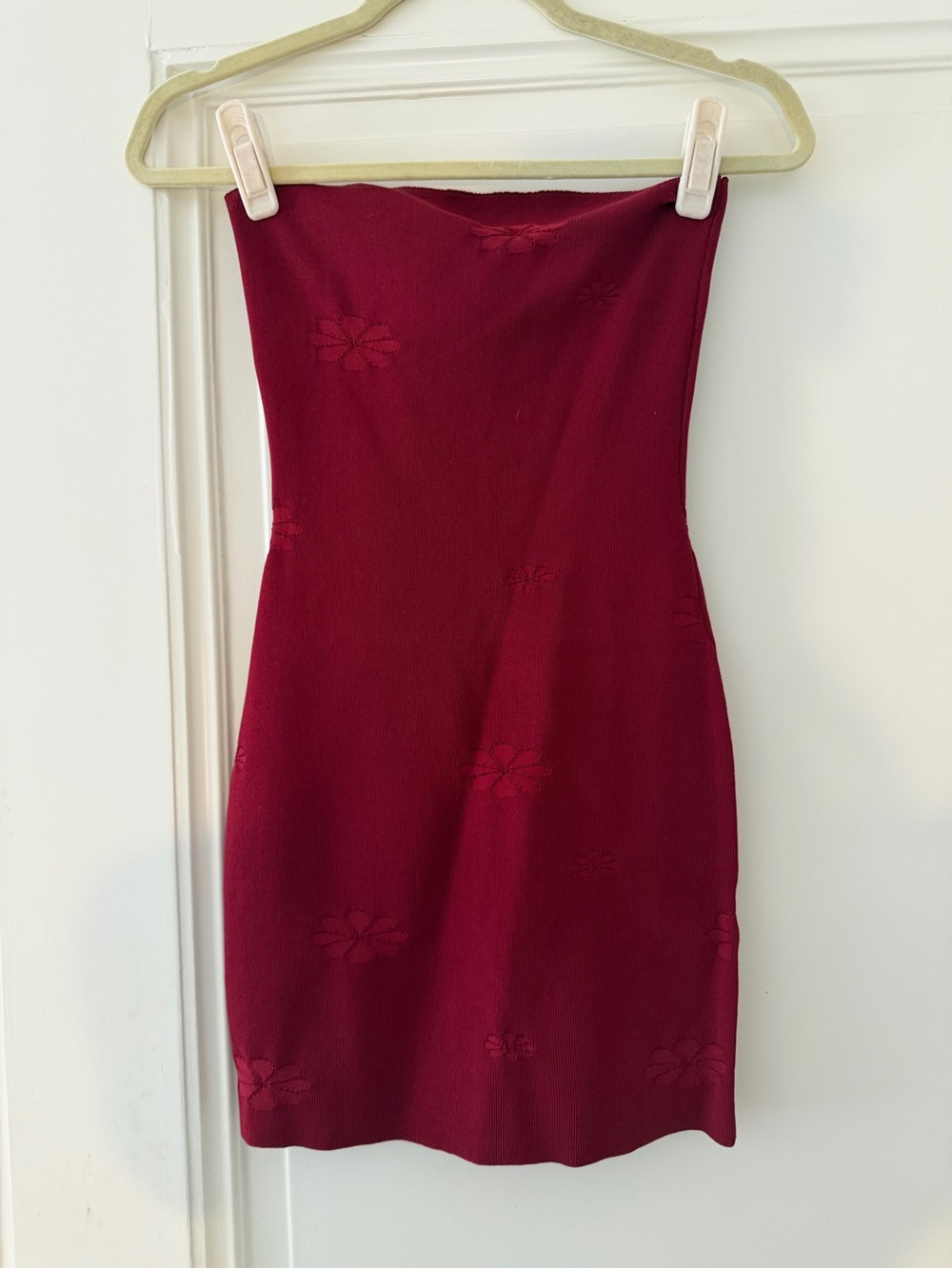 Peppermayo Strapless Knit Bodycon Dress in Wine